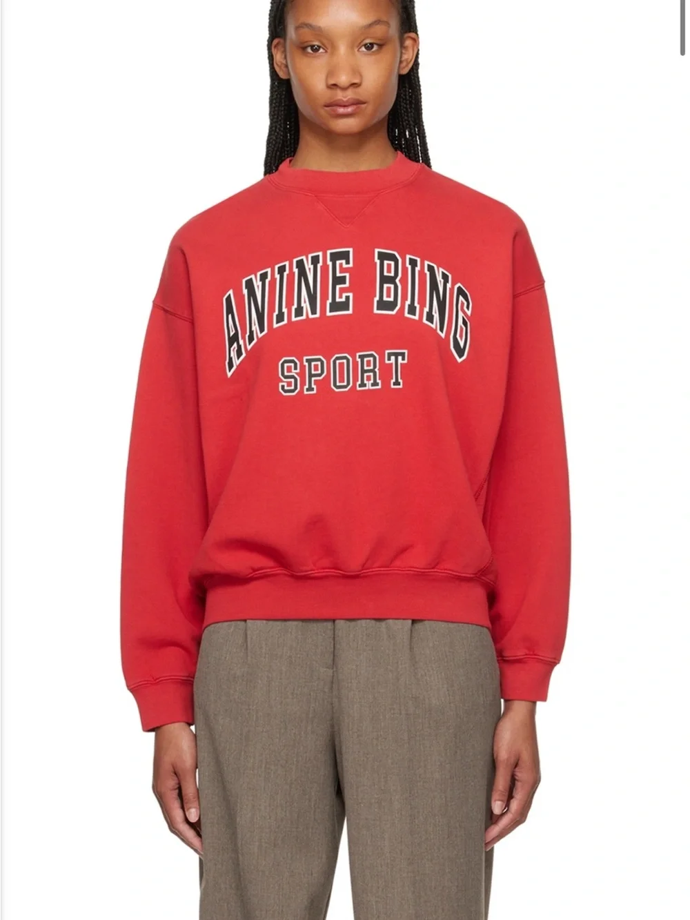 Anine Bing Jaci Red Organic Cotton Crewneck Logo Sweatshirt Sz M